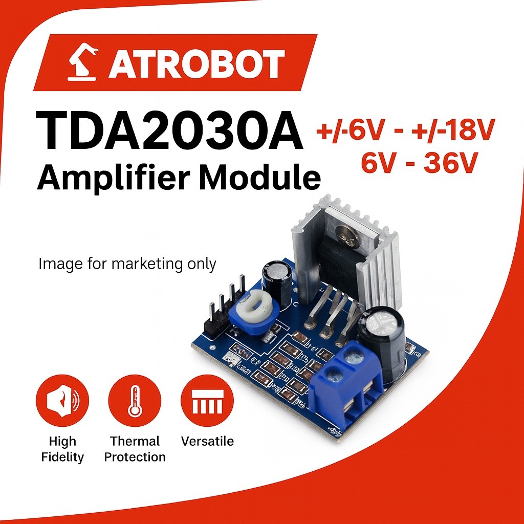 TDA2030A Class AB Amp Module 18W 20Hz-20kHz for 4-8Ω Speakers +/-6 to +/-18V / 6-36V with Heatsink & Volume Control