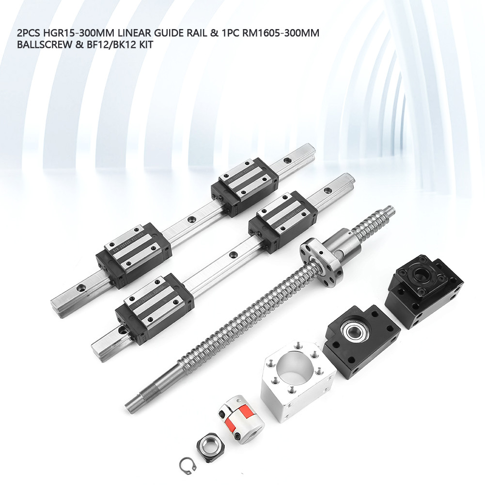 Honglai 2 ชิ้น HGR15-300 มิลลิเมตรรางนําเชิงเส้น 1 ชิ้น RM1605-300 มิลลิเมตร Ballscrew BF12/BK12 ชุด