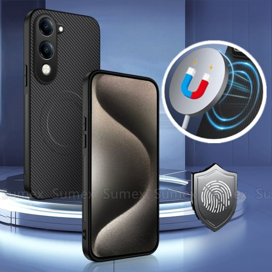 Ultra Thin คาร์บอนไฟเบอร์เคสโทรศัพท์สําหรับ Vivo Y04 Y04S 4G Y29s Y29t 5G 2025 V2430 กันกระแทกแม่เหล