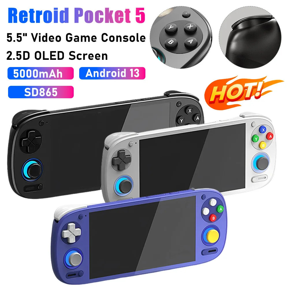 Retroid Pocket 5 Android 13 Sd865 เครื่องเล่นวิดีโอ 5.5 นิ้ว 2.5d Oled Pocket Consoles Wifi 6 Bt 5.1