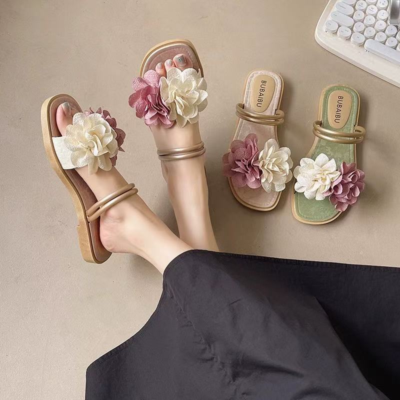 ZJ HOME รองเท้าแตะดอกไม้,รองเท้าแตะริมทะเลวันหยุดหวาน,แฟชั่นกันน้ํากันลื่นรองเท้าแตะชายหาดใส่สบายมาก