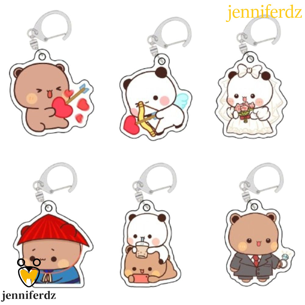 JENNIFERDZ การ์ตูน Bubu Dudu Key Chain, การ์ตูนสัตว์ Bubu Dudu พวงกุญแจ, Charm พวงกุญแจอะคริลิคหวาน 