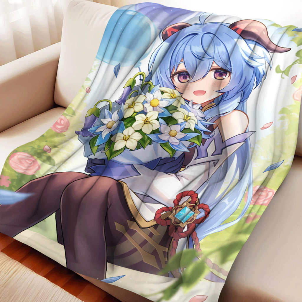 Ganyu Genshin Impact ผ้าห่มสักหลาดสําหรับบ้าน Camping Travel เหมาะสําหรับของขวัญยามว่าง