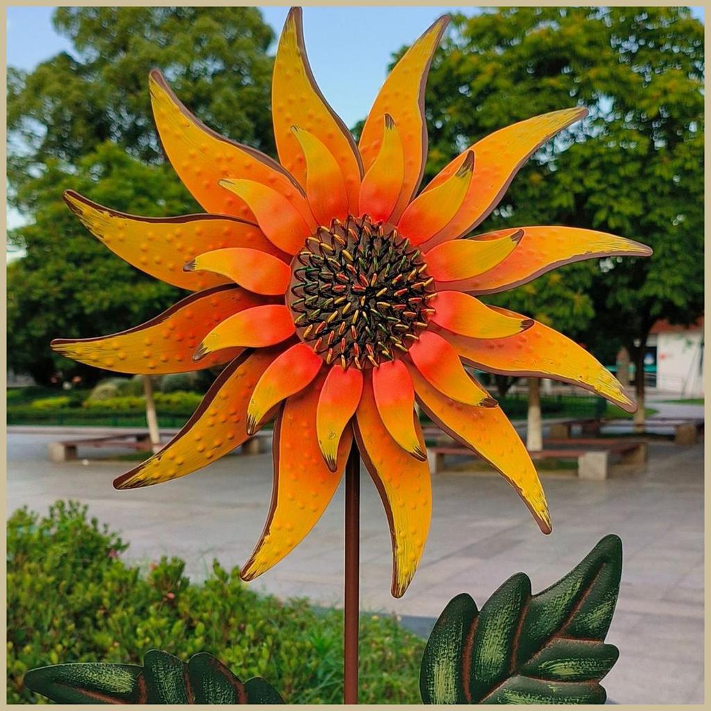 ดอกทานตะวัน Wind Spinner ดอกทานตะวันกลางแจ้ง Wind Spinner โลหะ Sunflower Spinner สวน Windmill ดอกไม้