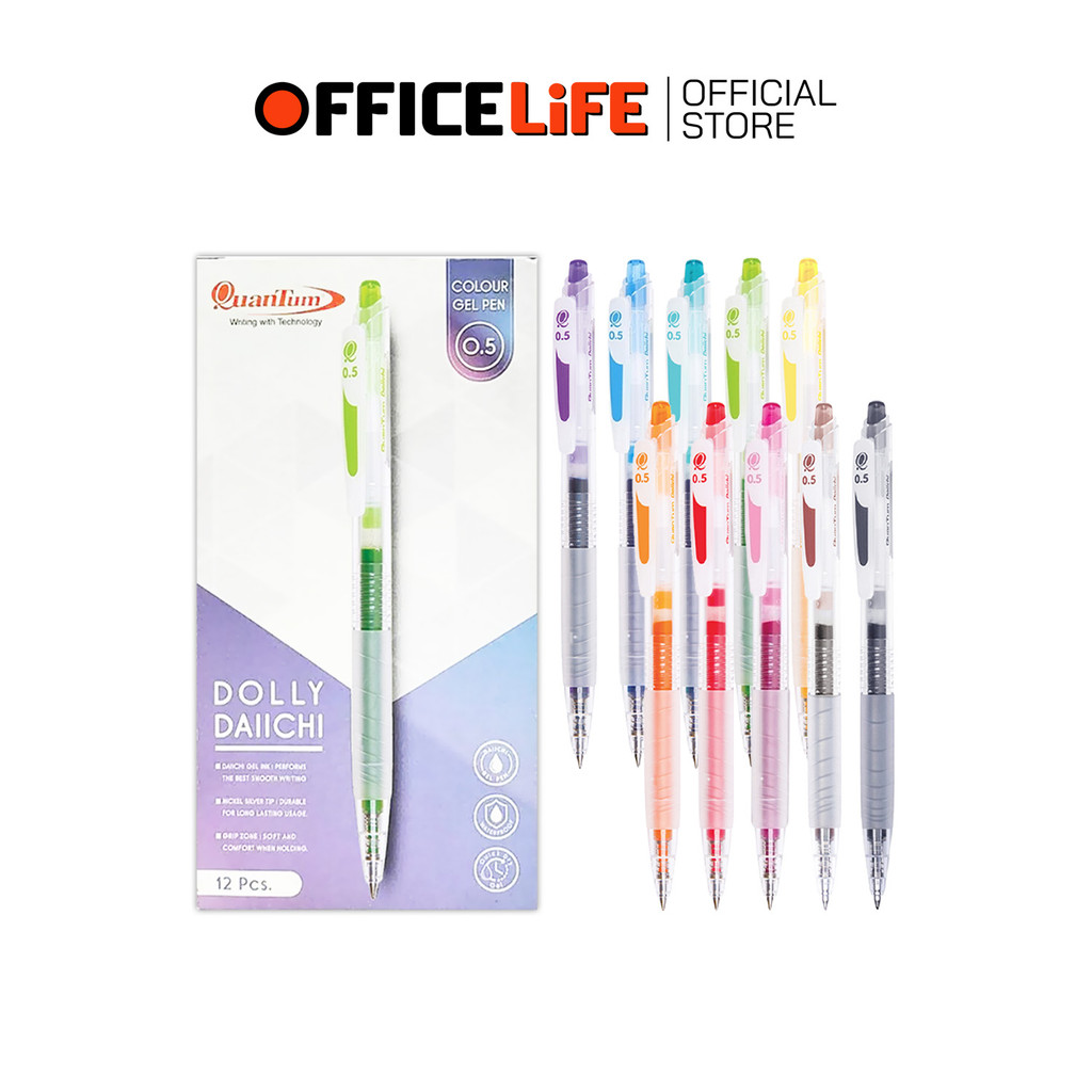Quantum (ควอนตั้ม) ปากกาเจล หมึกสีตามด้าม รุ่น Dolly Daiichi Colour ขนาด 0.5 มม. ( 12 ด้าม / กล่อง )