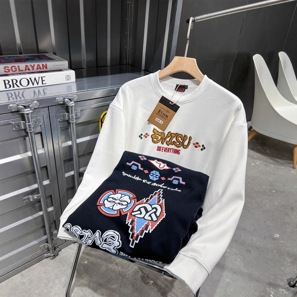 new 2025 evisu ฤดูใบไม้ร่วงสไตล์ใหม่ Street Wear แฟชั่นรอบคอขนแกะเสื้อกันหนาว 1U7O
