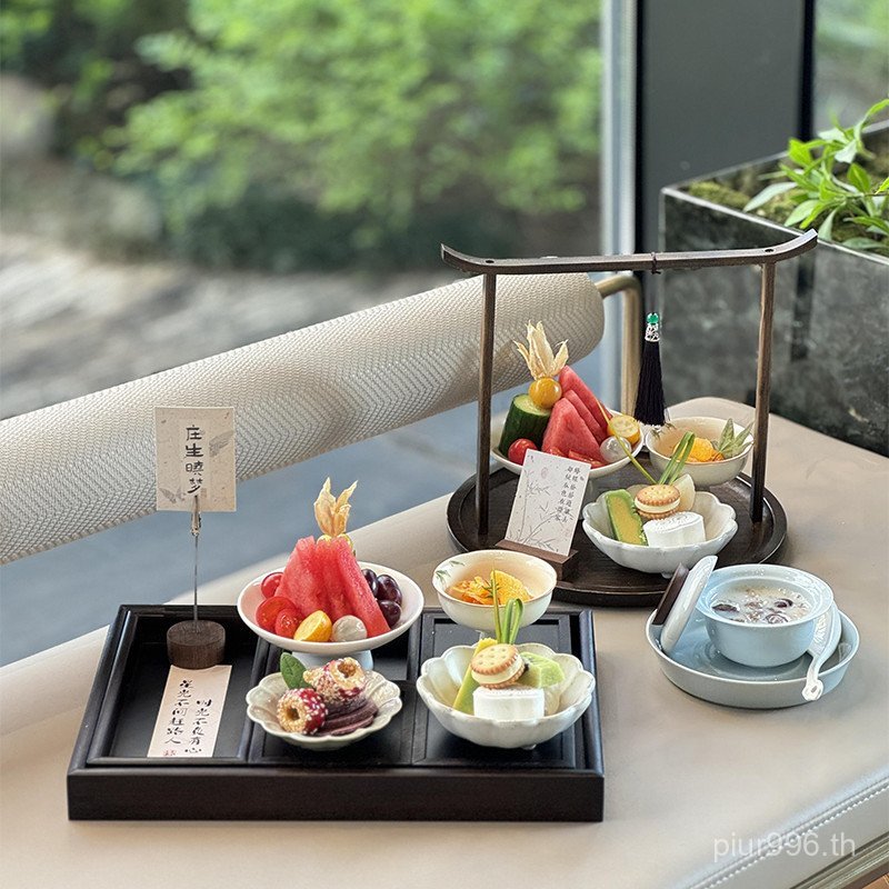 ชุด Tea Break Pastry จานขนมหวาน Cafe จีนชายามบ่าย Tea House Display ใหม่ธุรกิจจีน Pastry หรูหรา 00Q3