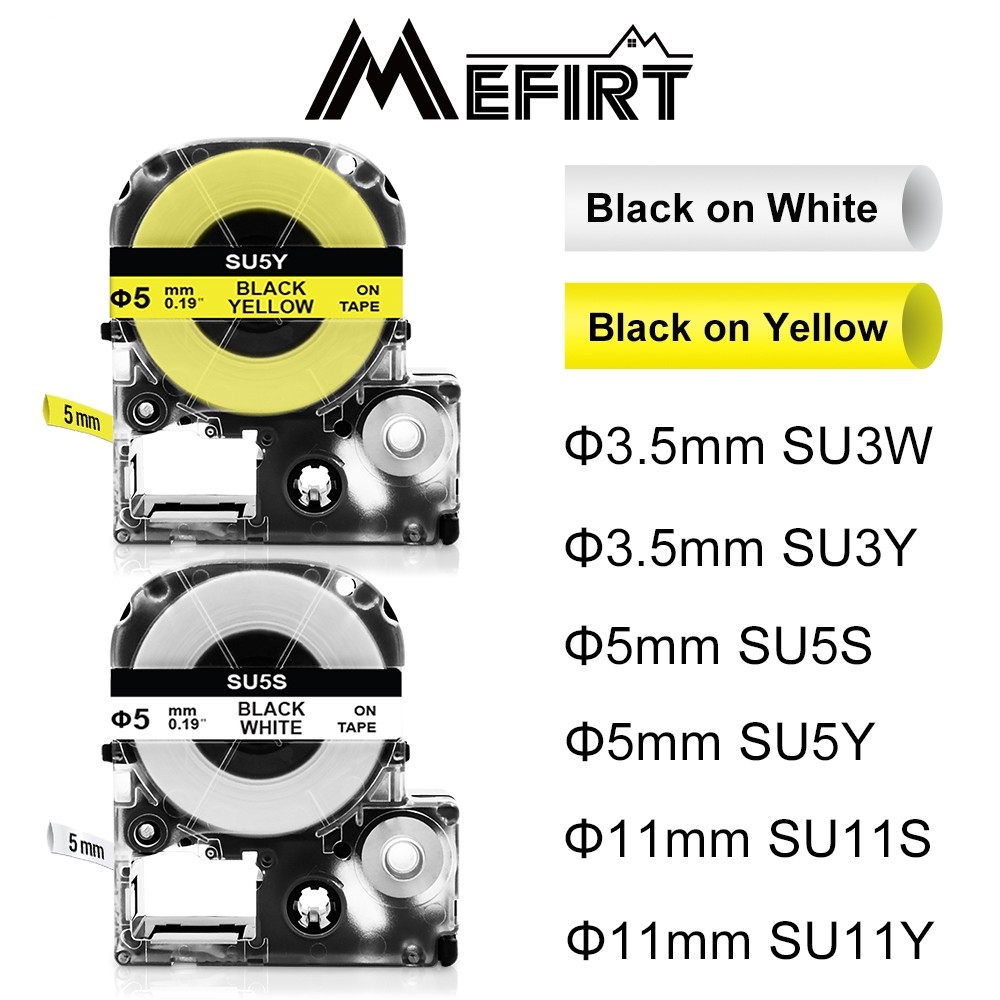 LA-4WBA5 LA-4YBA5 (SU5S SU5Y SU7Y SU11Y) เทปหดความร้อน Φ3.5 มม./5 มม./11 มม.สีขาวสีเหลืองสําหรับ Epson Labelworks LW-300 LW-400 LW-700P King Printer 900P