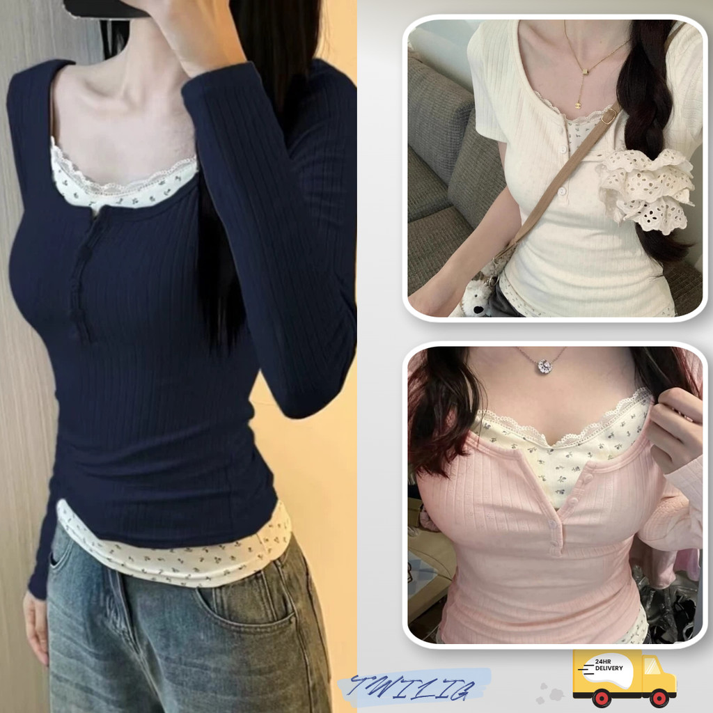 V379-เสื้อยืดแขนสั้นลูกไม้ลายดอกไม้รัดรูปแฟชั่นฤดูร้อนใหม่-379