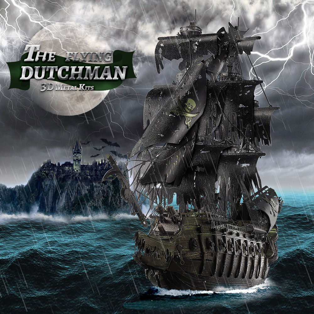 3D โลหะปริศนา Flying Dutchman รุ่น Building Blocks เรือโจรสลัดจิ๊กซอว์สําหรับวัยรุ่นสมอง Teaser DIY 