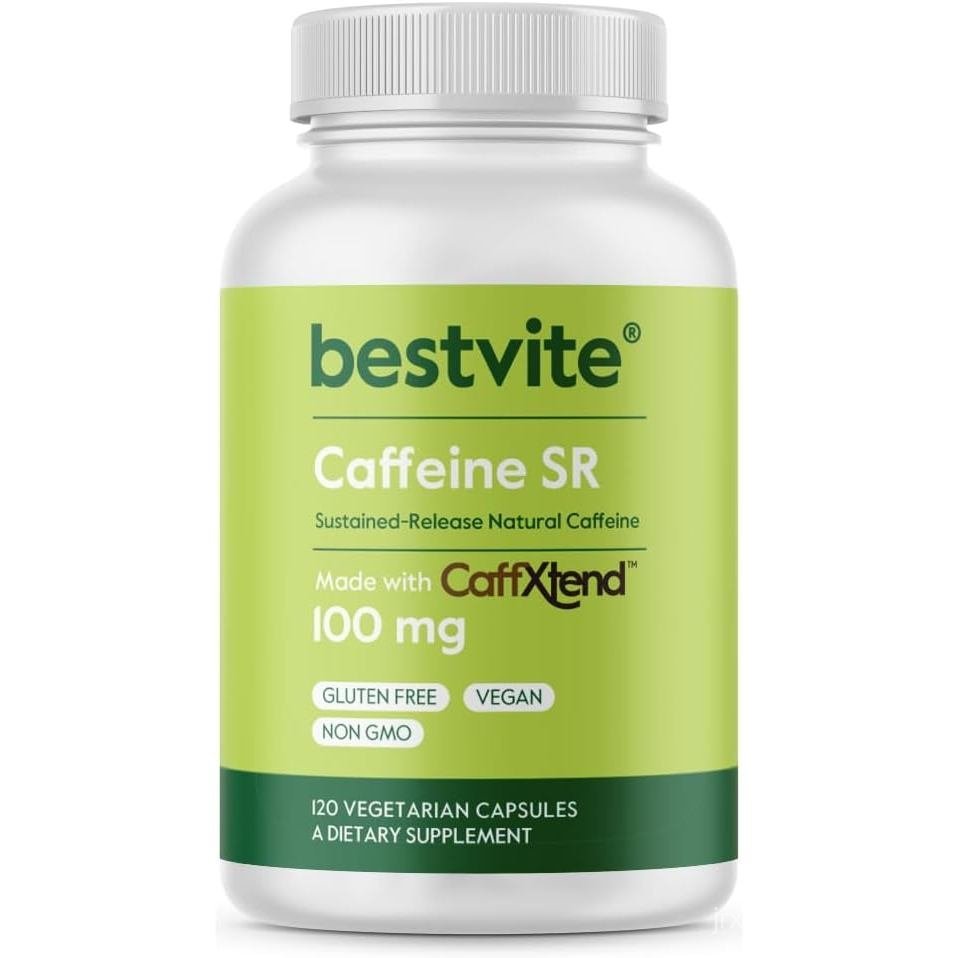 BESTVITE Caffeine 100mg SR (120 แคปซูลมังสวิรัติ) - Sustained Release - Vegan - Non GMO - ปราศจากกลู