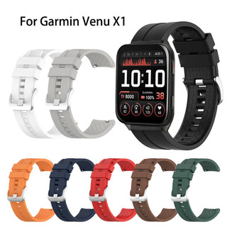 ซิลิโคนหัวเข็มขัดเงินสําหรับ Garmin Venu X1 สายรัดข้อมือแบบถอดเปลี่ยนได้