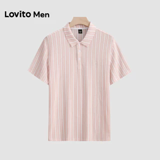 Lovito Men เสื้อโปโลผู้ชายสีชมพูฤดูใบไม้ผลิ/ฤดูร้อนแบบกระดุมลําลอง L175ED105