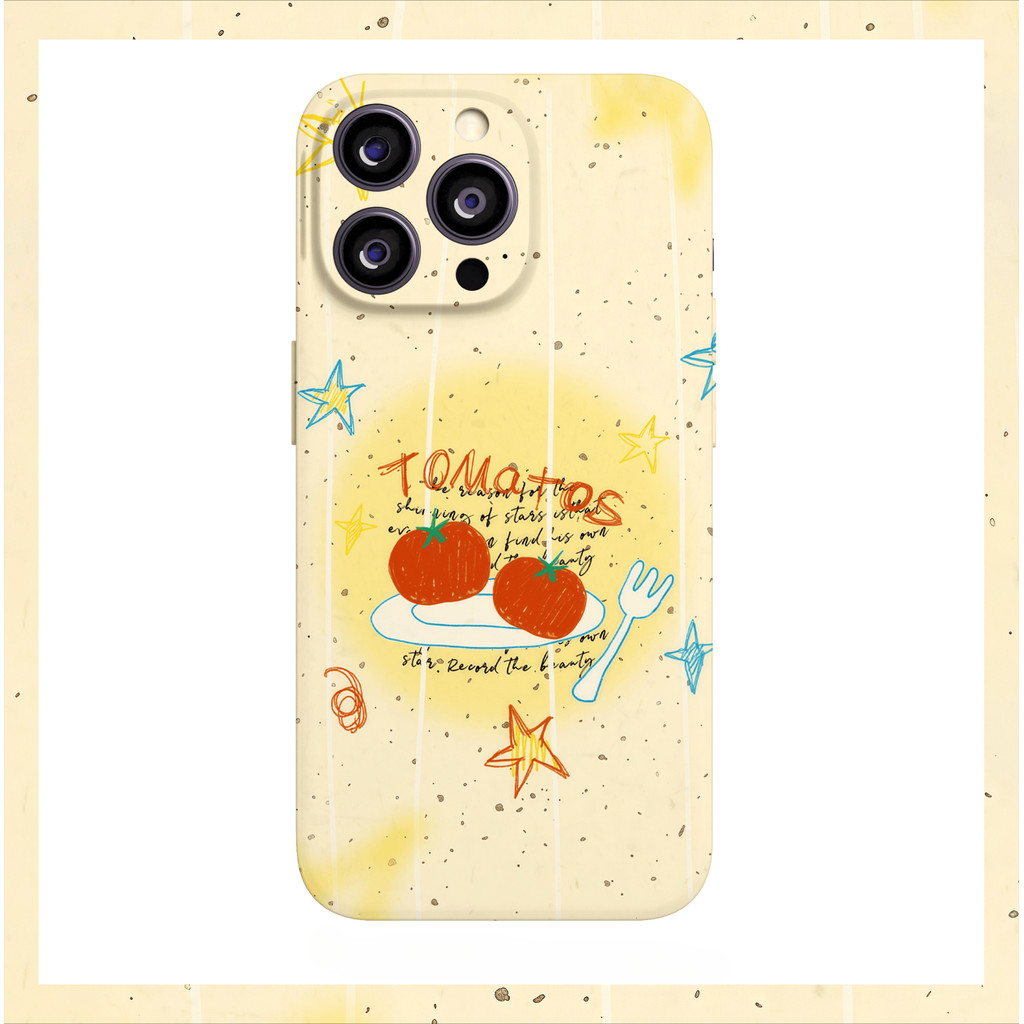 Hand-Drawn Star & Tomato Doodle Film iPhone Case — เคสไอโฟนฟิล์มลายดาวมะเขือเทศวาดมือคูลๆ