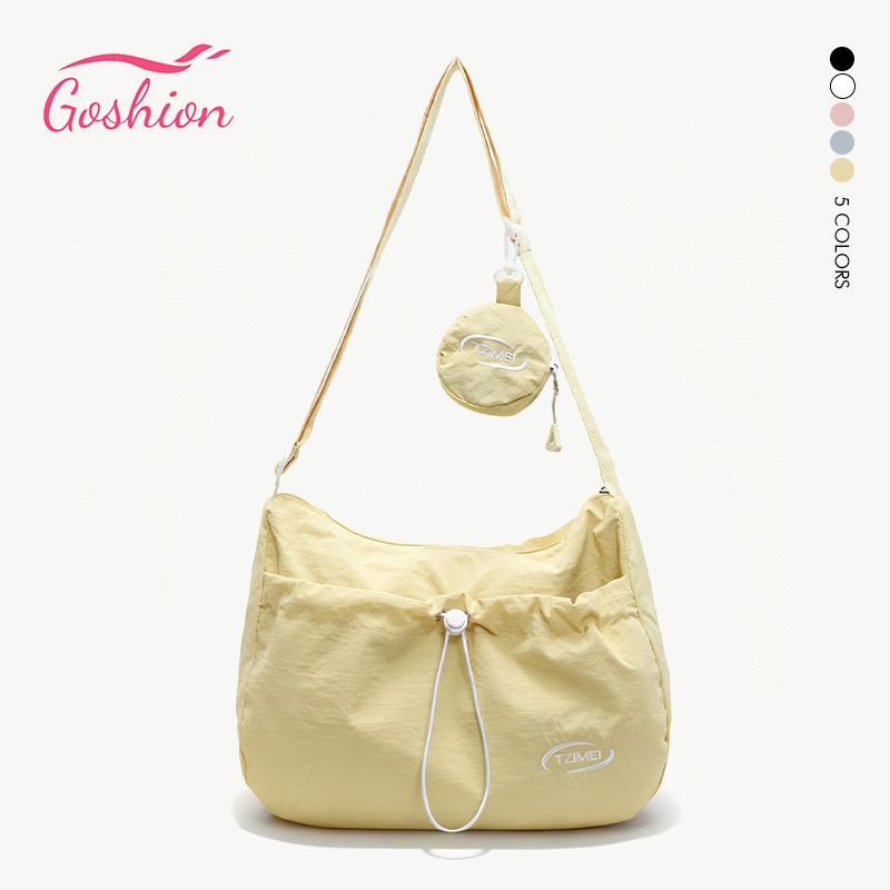Goshion กระเป๋าสะพาย ไนลอน สไตล์เกาหลี กระเป๋าข้าง ปรับสายย่นสะพายข้างได้ ผ้ากันน้ำ
