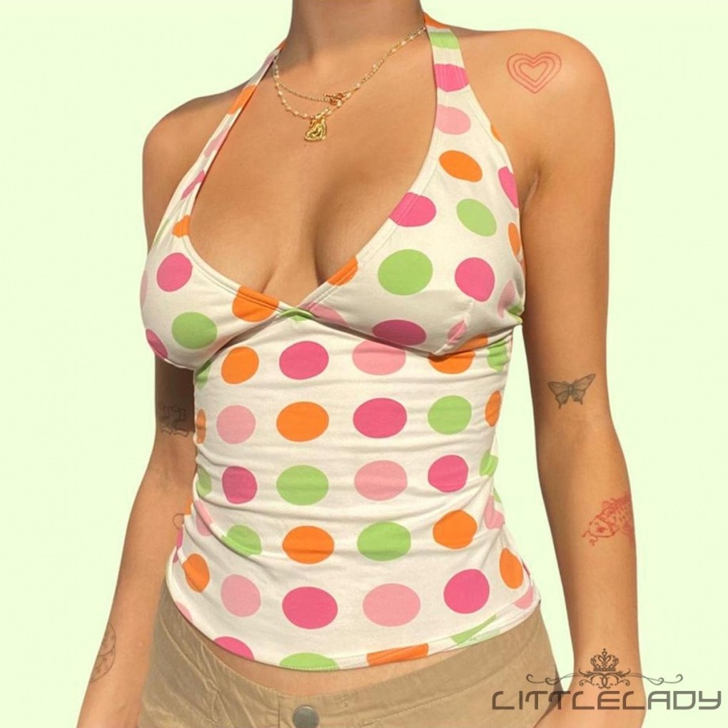LTL - เสื้อสายเดี่ยวผูกโบแบบฮัลเตอร์ ออกแบบมาเพื่อผู้หญิง คอสวมสบาย ไม่มีหลัง สไตล์แฟชั่นฤดูร้อน