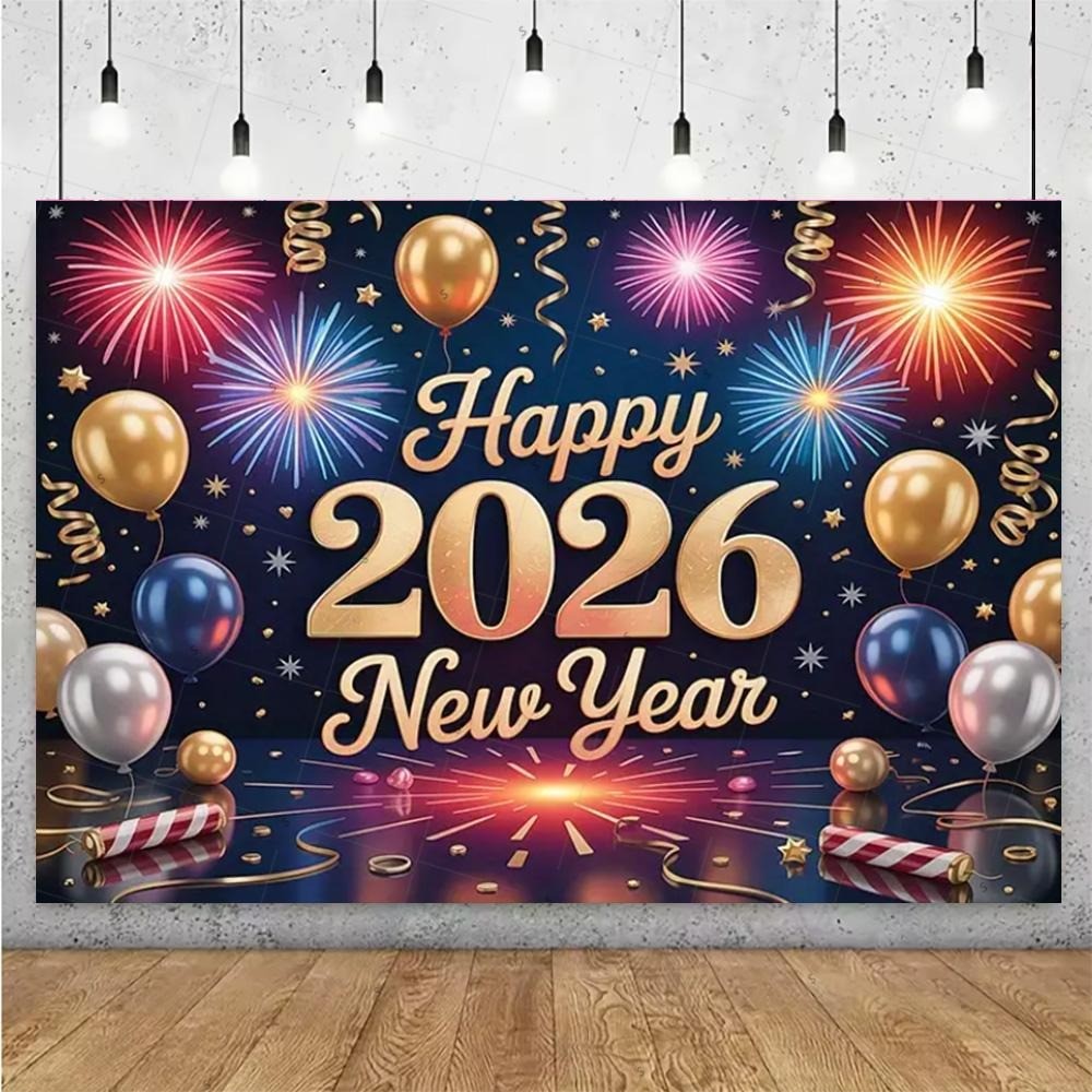 ระยิบระยับ2026สวัสดีปีใหม่อุปกรณ์ฉากหลังงานไฟริบบิ้นบอลลูนพื้นหลังปีใหม่พรรคตกแต่งถ่ายภาพอุปกรณ์ประกอบฉาก