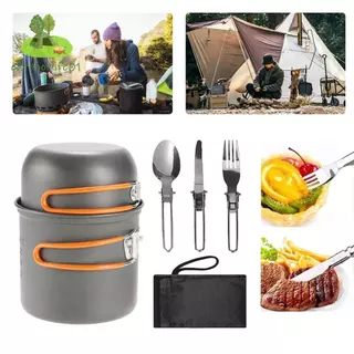 【Outdoorlife01.th】โอเดล กลางแจ้งหม้อบนโต๊ะอาหารชุดอลูมิเนียมอัลลอยด์ตั้งแคมป์ทําอาหารชุดพร้อมที่จับเดินทางช้อนส้อมเครื่องครัวสําหรับตั้งแคมป์1-2คน