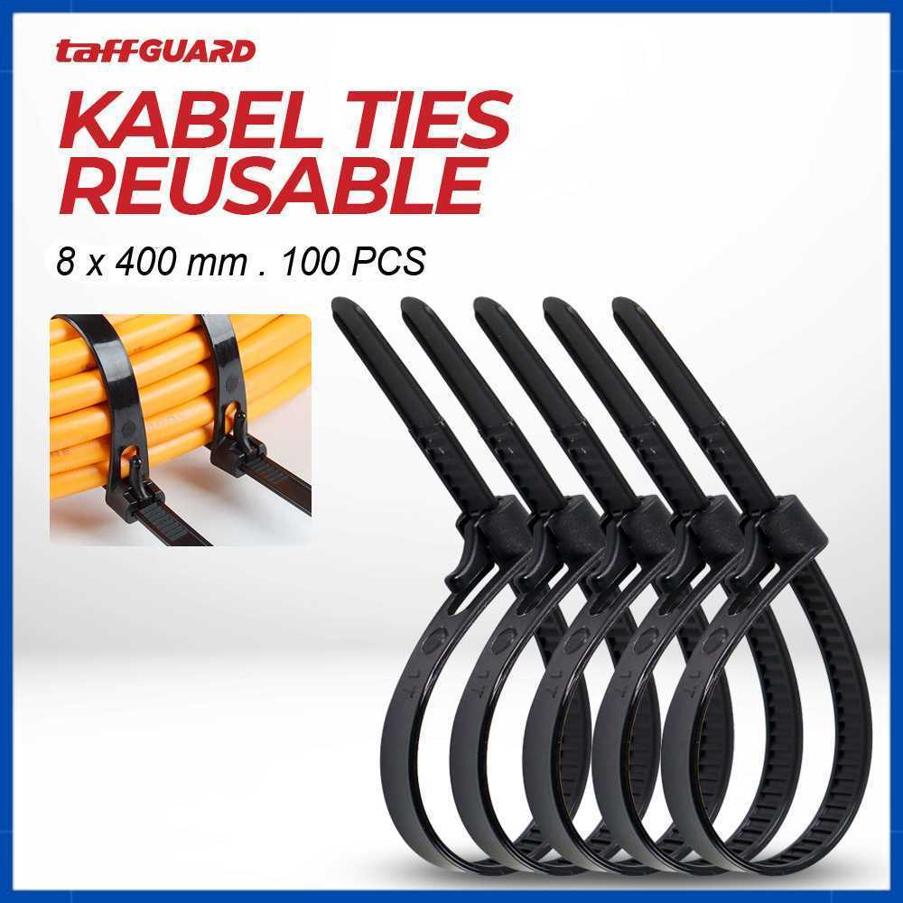 TaffiGUARD Cable Ties Zip Cable Organizer นํากลับมาใช้ใหม่ได้ 8x400 มม. 100 ชิ้น - NL816