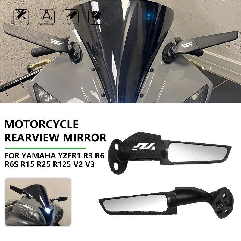 รถจักรยานยนต์360° หมุนกระจกปีกลมสําหรับ YAMAHA YZFR1 R3 R6 R6s R15 R25 R125 การปรับเปลี่ยนกระจกย้อนก