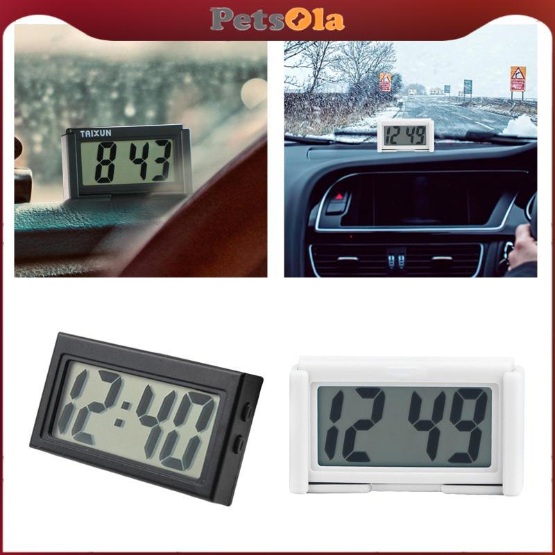 PETSOLA Mini Car Clock LCD ขนาดใหญ่-หน้าจอ Stick-on Time Date Display แดชบอร์ดรถดิจิตอล