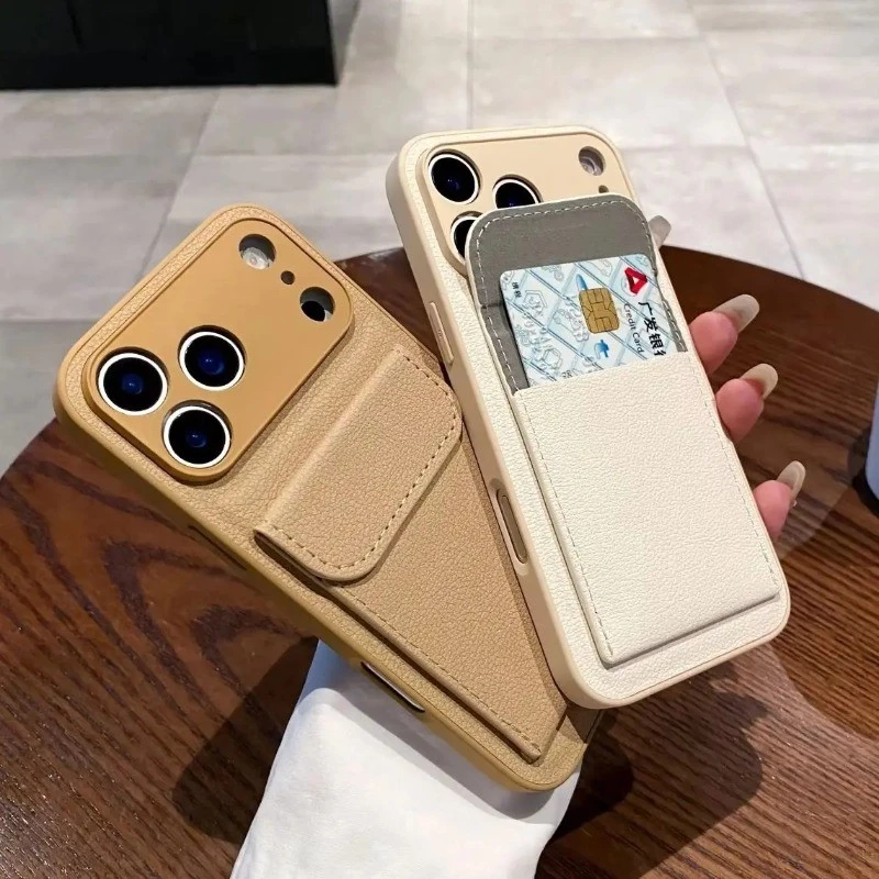 【พร้อมที่ใส่การ์ด】กระเป๋าสตางค์หรูหราหนังไหมลิ้นจี่ เคสโทรศัพท์เข้ากันได้กับ iPhone 17 11 12 13 14 15 16 Pro Max Air Plus ป้องกันแรงกระแทกแบบนุ่ม ฝาหลังโทรศัพท์ เคสสวยงาม