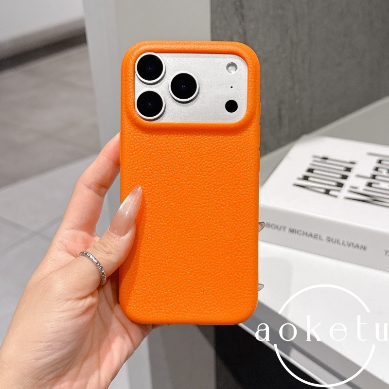 เคสโทรศัพท์TPUลายลิ้นจี่สีส้มเหมาะสําหรับiPhone 11 12 13 14 15 16 17 Pro max Frostedรวมทุกอย่างซิลิโคนอ่อนนุ่ม