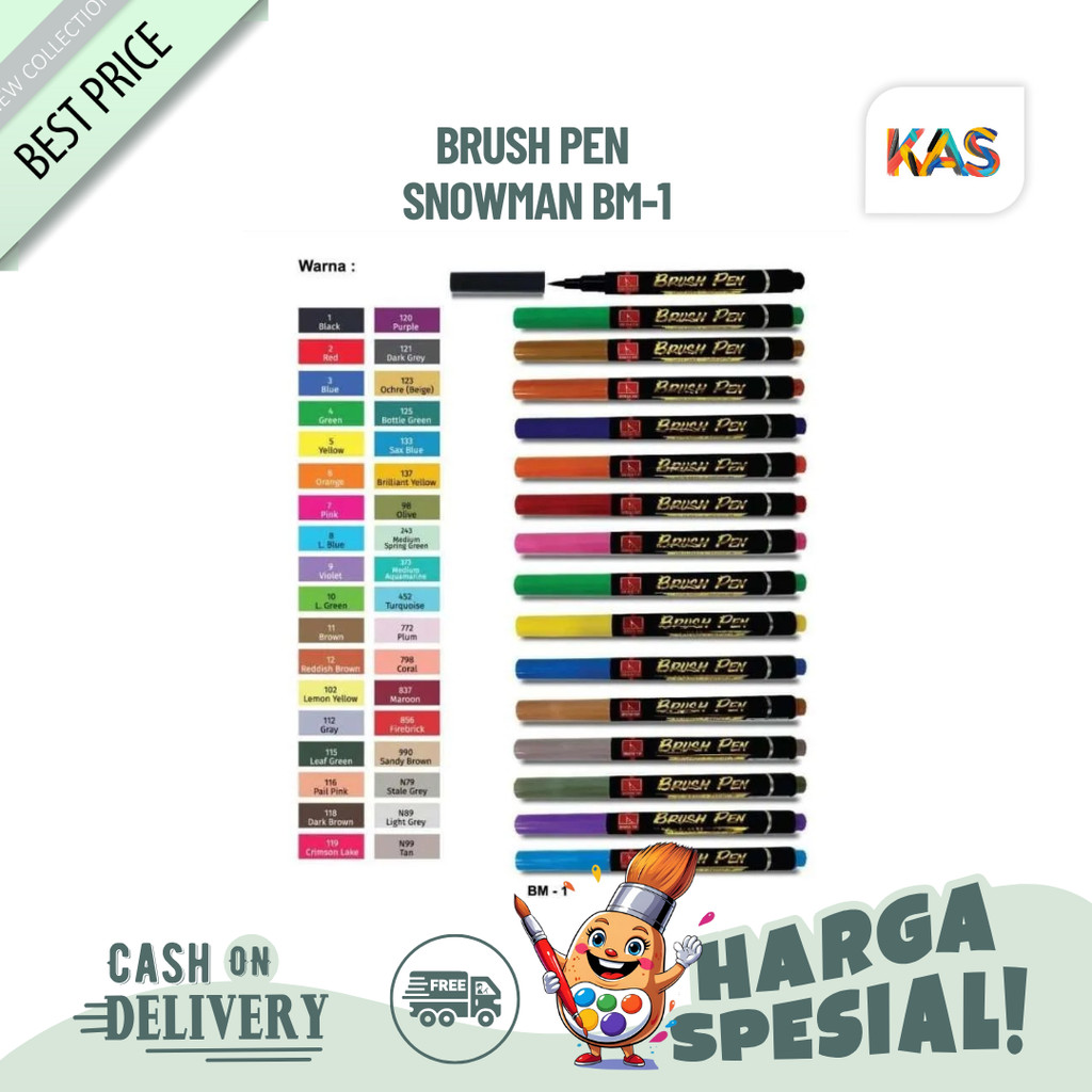 Snowman Brush Pen BM-1 Colourful / Brush Pen Single Color / Brush Pen Water Based Dyestuff Ink - Sin