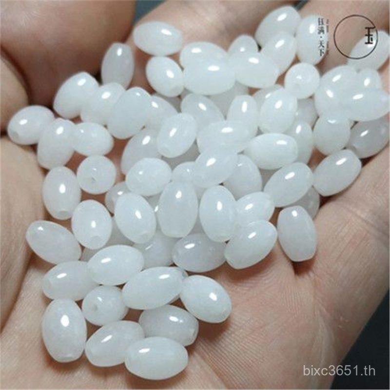 ลูกปัดหยกสีขาวรูปไข่จากHetian Xinjiang เพชรสังเคราะห์สำหรับสร้อยข้อมือและสร้อยคอ DIY Kunlun STT4