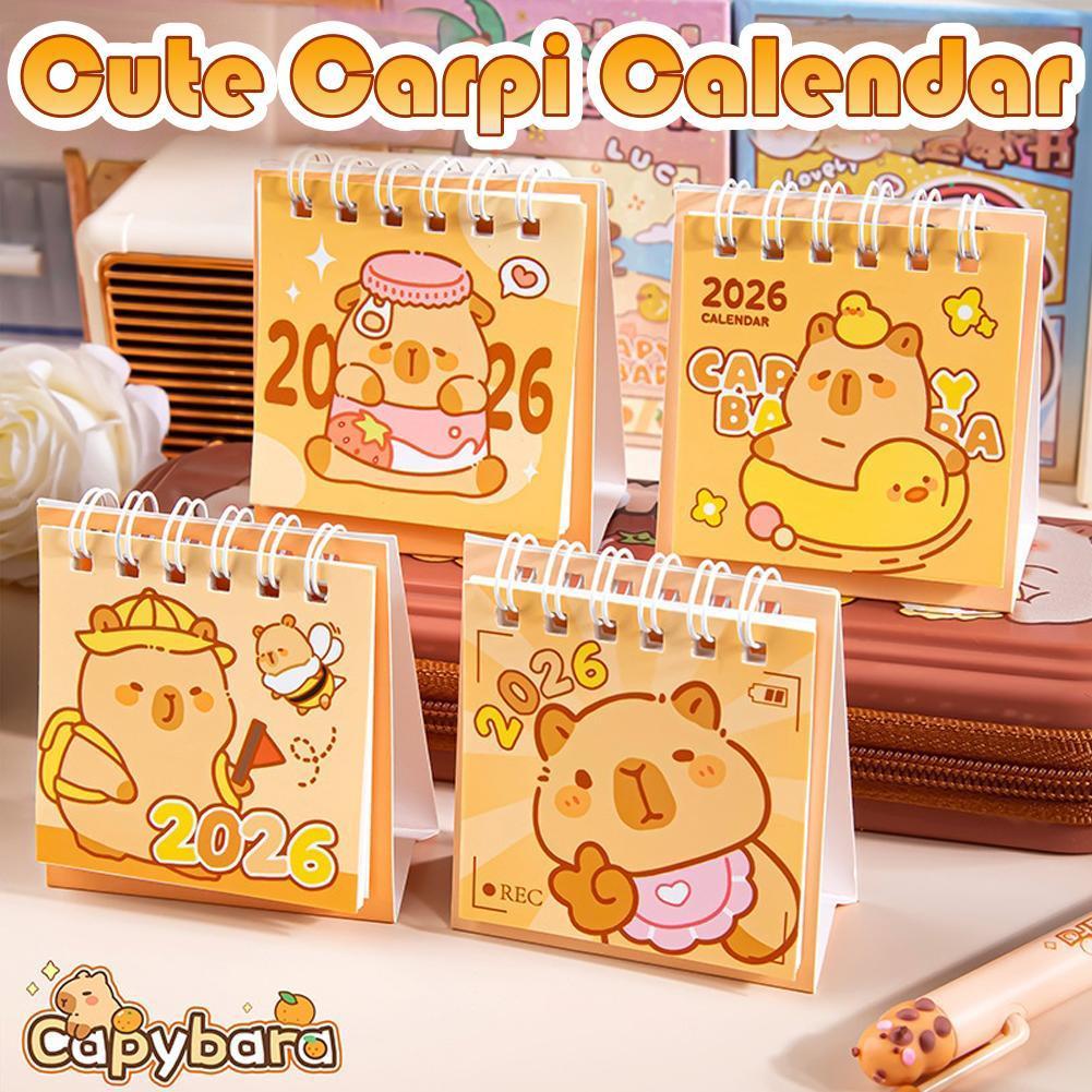 Simple Capybara Panda 2026 ปฏิทินตั้งโต๊ะขดลวดอุปกรณ์เดสก์ท็อปสํานักงาน Mini Planner ตกแต่ง W3d4