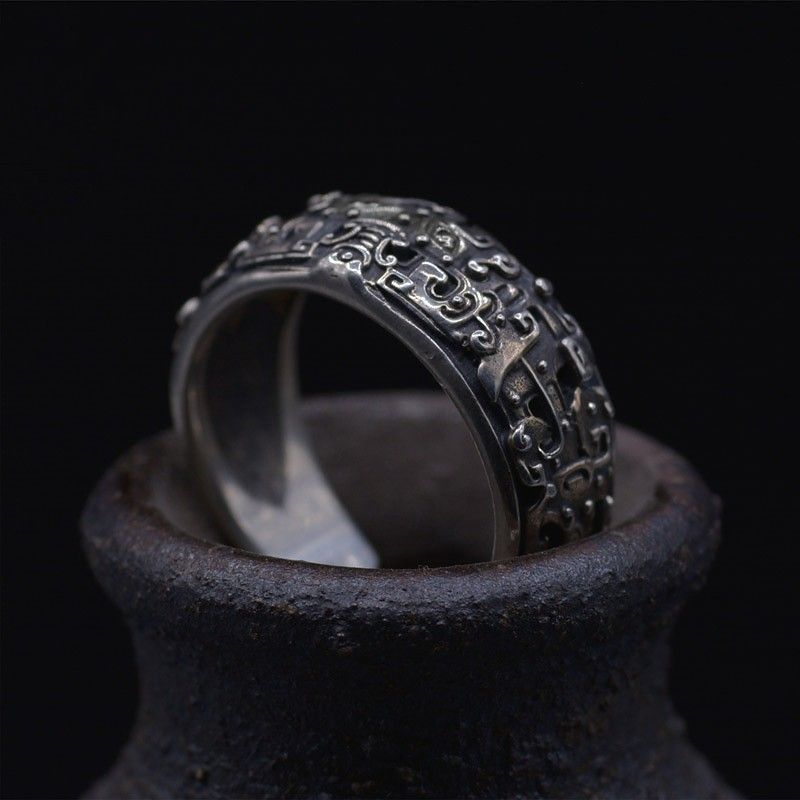 New Product#Taotie Ring for Men Trendy National Style Domineering Open Ring for Men Couple Ring for 