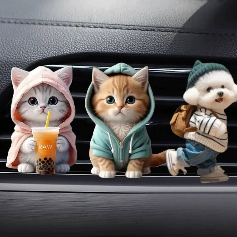 การ์ตูนรถ Air Vent คลิปน้ําหอมน่ารักสุนัขแมว Air Outlet Freshener Diffuser Aroma Diffuser คลิประบายอากาศตกแต่งภายใน