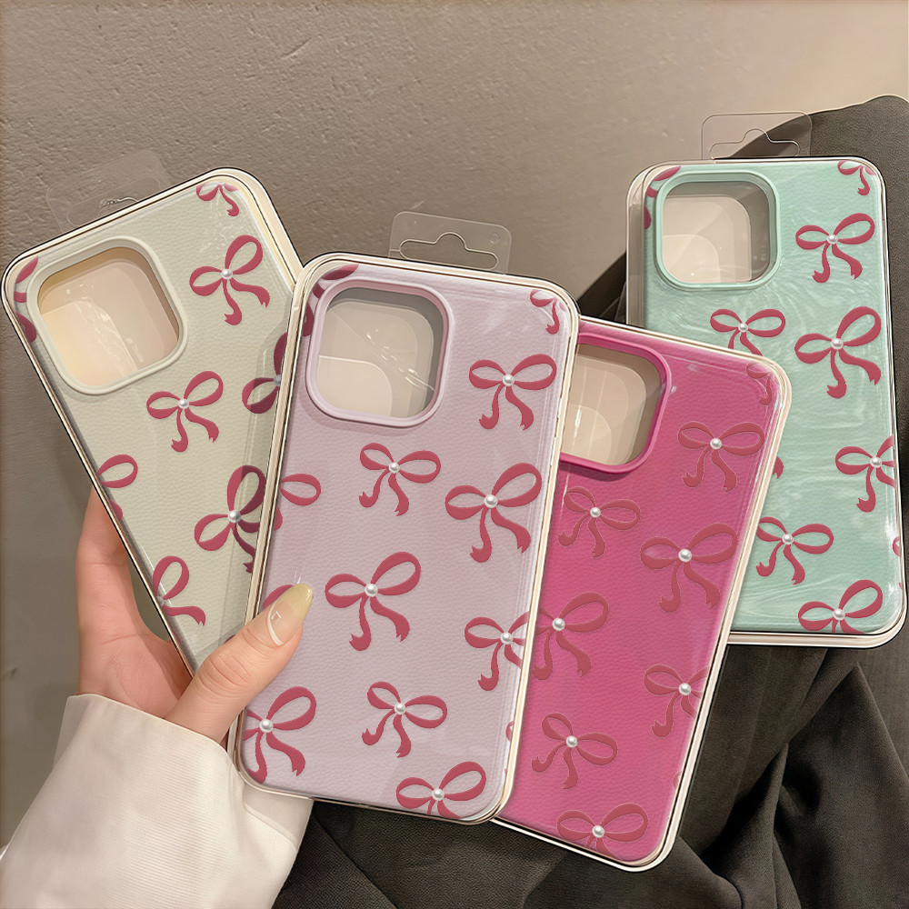 COD-ในไทย💥เคสโทรศัพท์ For iPhone 17 เคสนิ่ม TPU สีลูกกวาด ลายโบว์ผีเสื้อ For iPhone 11 15 14 13 12 16 Pro max Plus Case