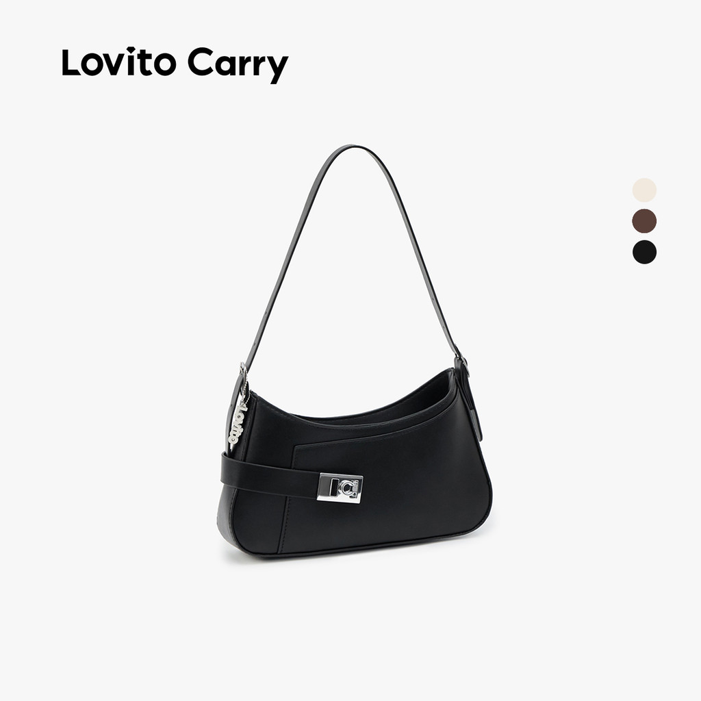 (Lovito Carry) กระเป๋าไหล่เล็กสีดําหรูหราพร้อมหัวเข็มขัดสําหรับผู้หญิง LR33E032