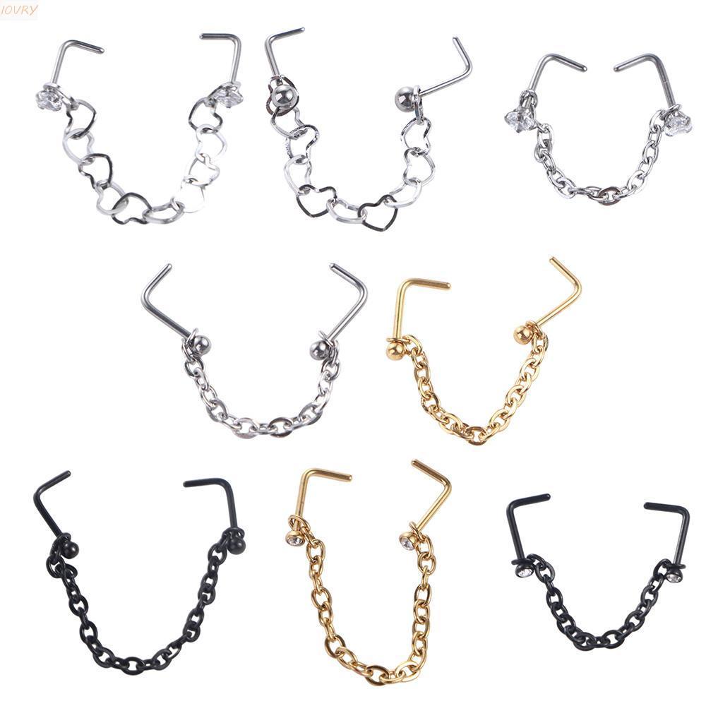 แหวนเจาะจมูก IVORY ผู้หญิง Hip Hop สแตนเลส Love Heart Chain Rhinestones Septum แหวน Septum แหวน