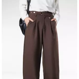 MNO.9 Pants LZ413 กางเกงขายาวกระบอกใหญ่ เอวแต่งห่วง ปรับระดับมีกระดุมแป็ก กางเกงผุ้ชายสไตล์เกาหลี กางเกงแฟชั่น 2026