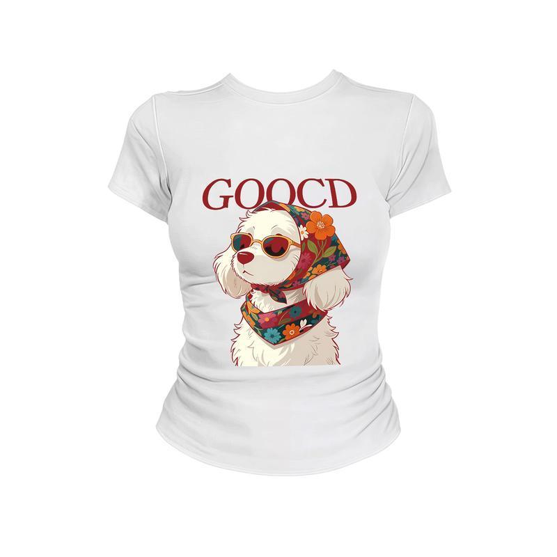 เสื้อยืดผู้หญิงผ้าฝ้าย 100% พิมพ์ลายลูกสุนัข สำหรับฤดูร้อน น่ารัก ระบายอากาศได้ดี ผ้าคุณภาพสูง สวมใส่แล้วดูดี