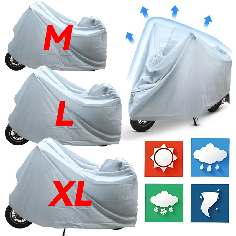 M/L/XL ฝาครอบป้องกันรถจักรยานยนต์กลางแจ้ง - Rain Dust UV Proof Sun Protection ผ้าคลุมรถมอเตอร์ไซด์