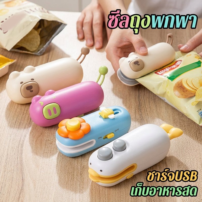 เครื่องซีลถุง มินิพกพา ชาร์จ USB รักษาความสดอาหาร ปิดผนึกถุงพลาสติก ใช้งานง่าย ทนทาน ปลอดภัย