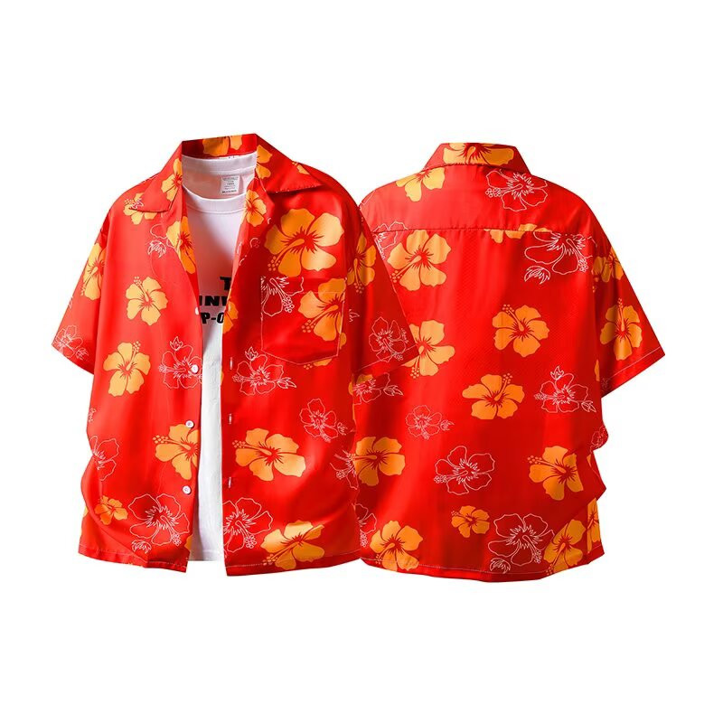 WanderVenus เสื้อเชิ้ตผู้ชายแขนสั้นสไตล์อเมริกัน ลายดอกไม้ไทยดูทันสมัย