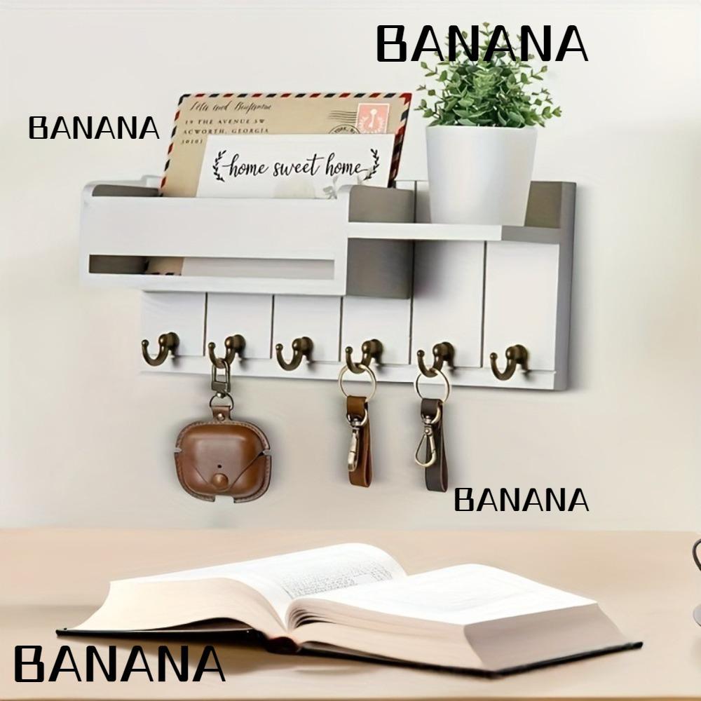 BANANA1 ที่ใส่กุญแจไม้, ตกแต่งเปิดชั้นวางกุญแจแขวน, 6 ตะขอตกแต่งผนัง Wall Mount Organizer Home Entryway