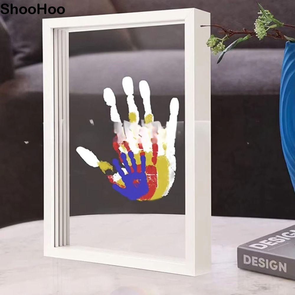 SHOOHOO Family Handprint Kit, with 6 สีปากกายางลบพู่กันกรอบไม้ Handprint ชุดกรอบรูป, ทนทาน Keepsake DIY Family Handprint Photo Frame for Family Baby Pet