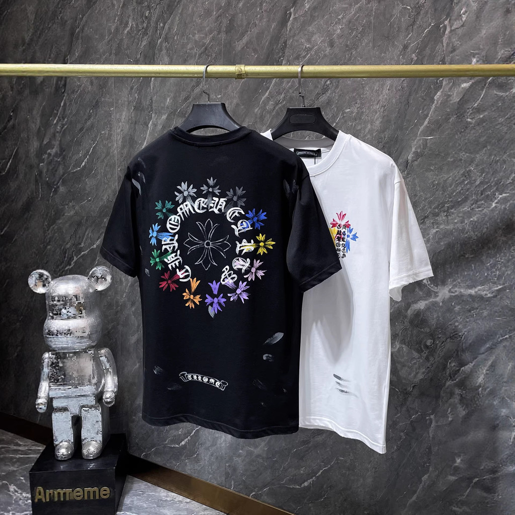 4DLH Chrome Hearts Summer Horseshoe colored Sanskrit cross short sleeve shirt T T-shirt Couple Style