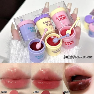 CALYNEA 3 ชิ้น / เซต แก้วชานม เคลือบริมฝีปาก ไวท์เทนนิ่ง กระจก ลิปกลอส น้ําธรรมชาติ ลิปกลอส เจลลี่ ลิปสติก
