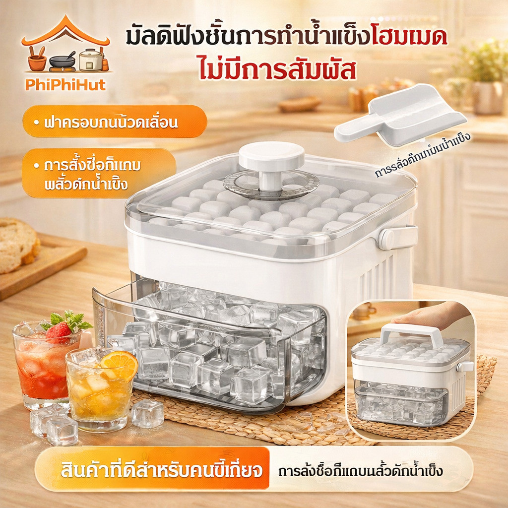 PPH มัลติฟังก์ชั่น การทําน้ำแข็ง โฮมเมด ถาดน้ำแข็ง Food Grade DIY สําหรับตู้เย็น กล่องสี่เหลี่ยม