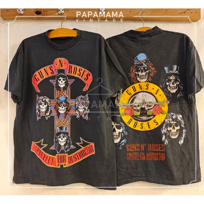 [ GUNS N ROSES ] APPETITE FOR DESTRUCTION Bio Washed ฟอกไบโอ นุ่มมาก เสื้อทัวร์ วงร๊อค วินเทจ papamama vintage shirt