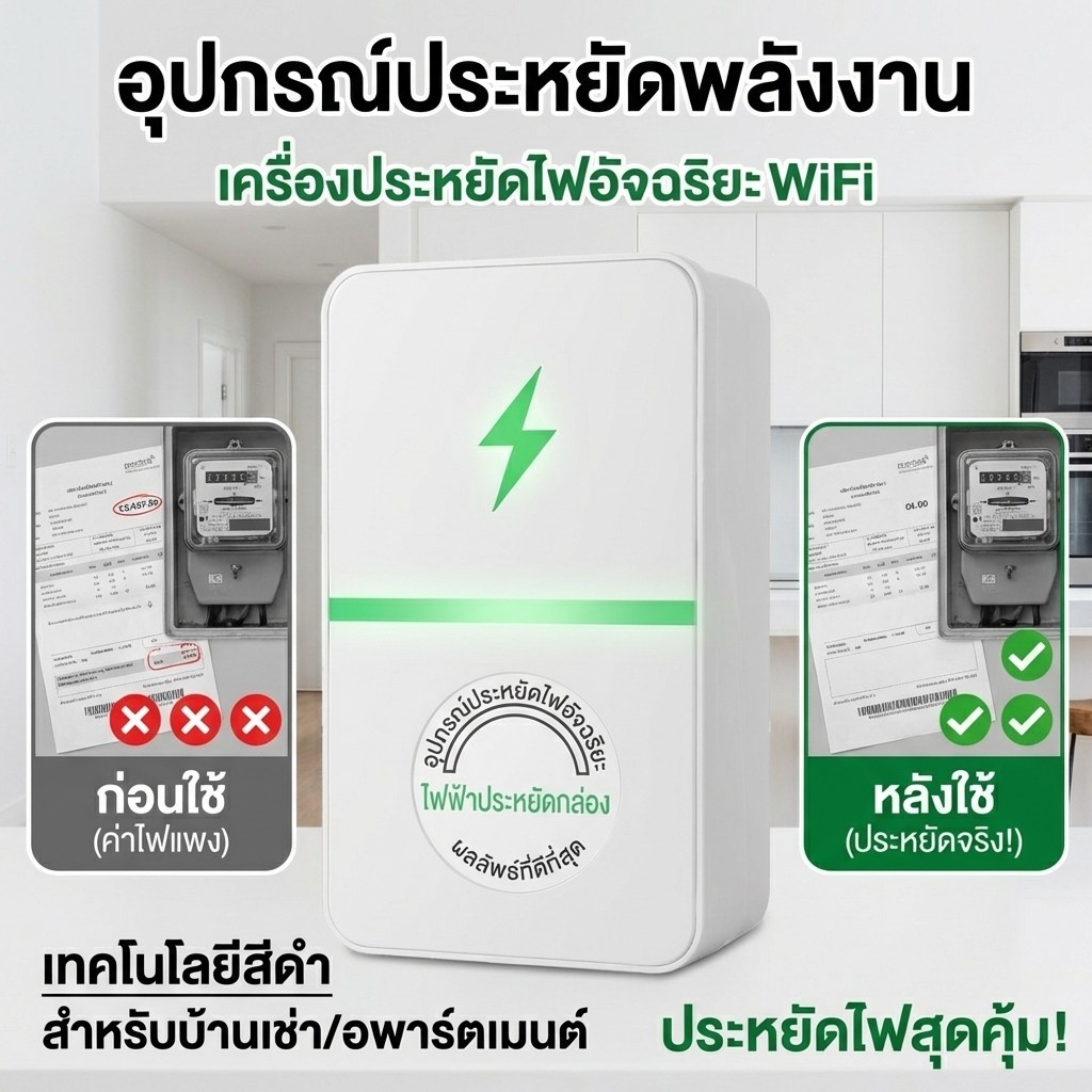 [ประหยัดค่าไฟสูง] อุปกรณ์ประหยัดพลังงานประสิทธิภาพสูง / อุปกรณ์ประหยัดพลังงานในบ้าน / เหมาะสำหรับเครื่องใช้ไฟฟ้าทุกชนิดในบ้าน รวมถึงเครื่องปรับอากาศและตู้เย็น / อุปกรณ์ประหยัดพลังงานอัจฉริยะ