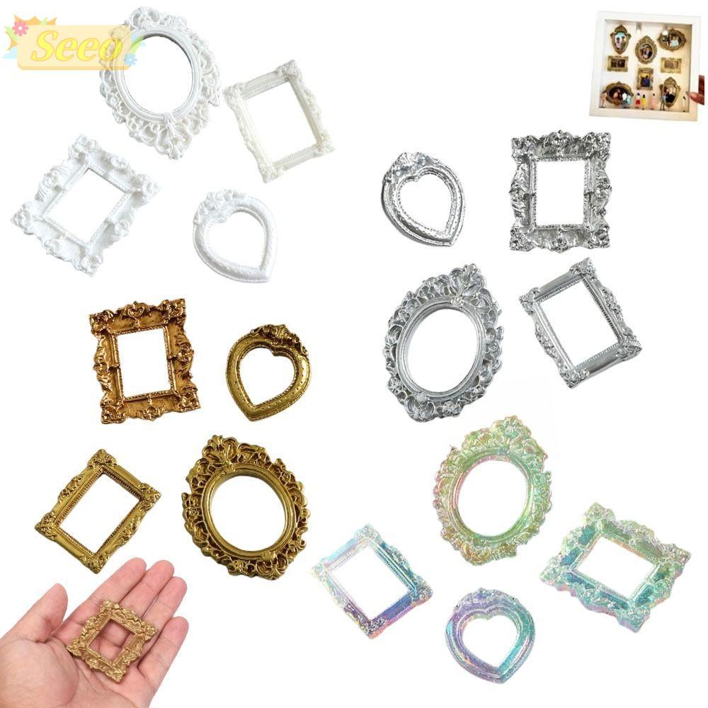 SEEO กรอบรูปขนาดเล็ก, DIY เรซิ่น DIY กรอบกล่องเงา, กรอบแสดงหน่วยความจําทองวินเทจตกแต่งบ้าน