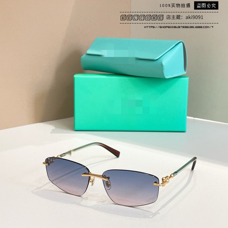 MT8Z Tif---y Frameless Cat Eye Sunglasses for Women, Fashionable Metal Sunglasses for Men tf3114