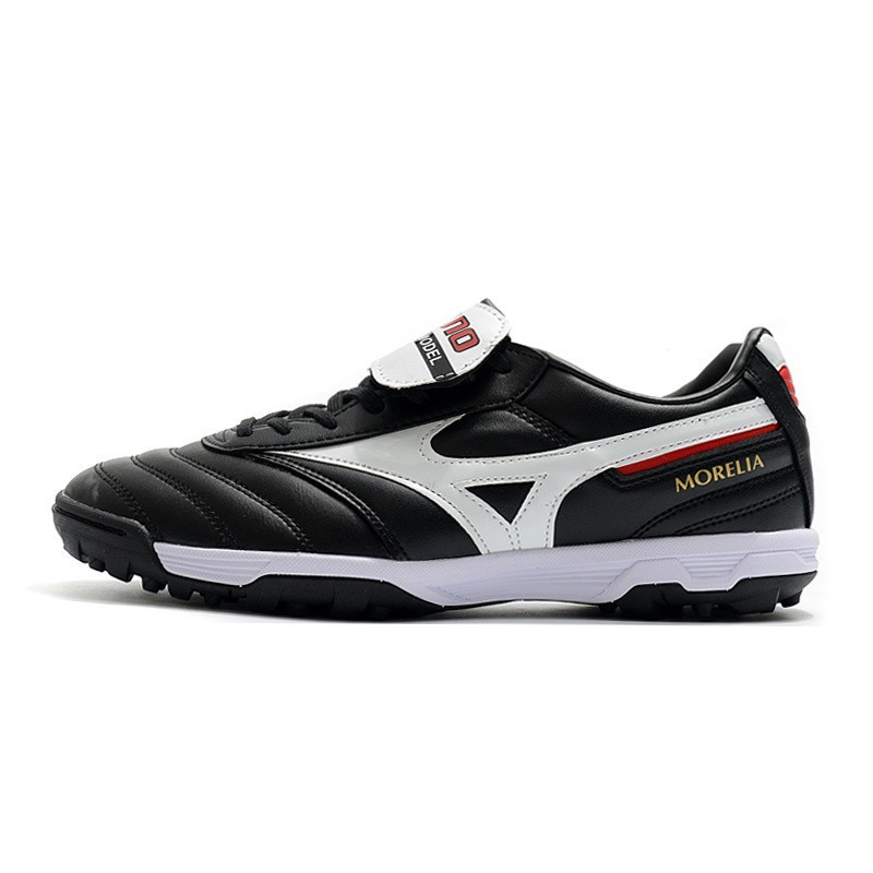 รองเท้าฟุตบอล Mizuno MORELIA II AS/TF แบบหุ้มข้อต่ำ ทำจากหนังจิงโจ้ สีขาวดำ